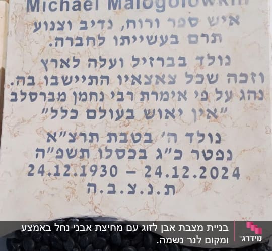 מצבה עם כיתוב בעברית ואנגלית, אבנים שחורות